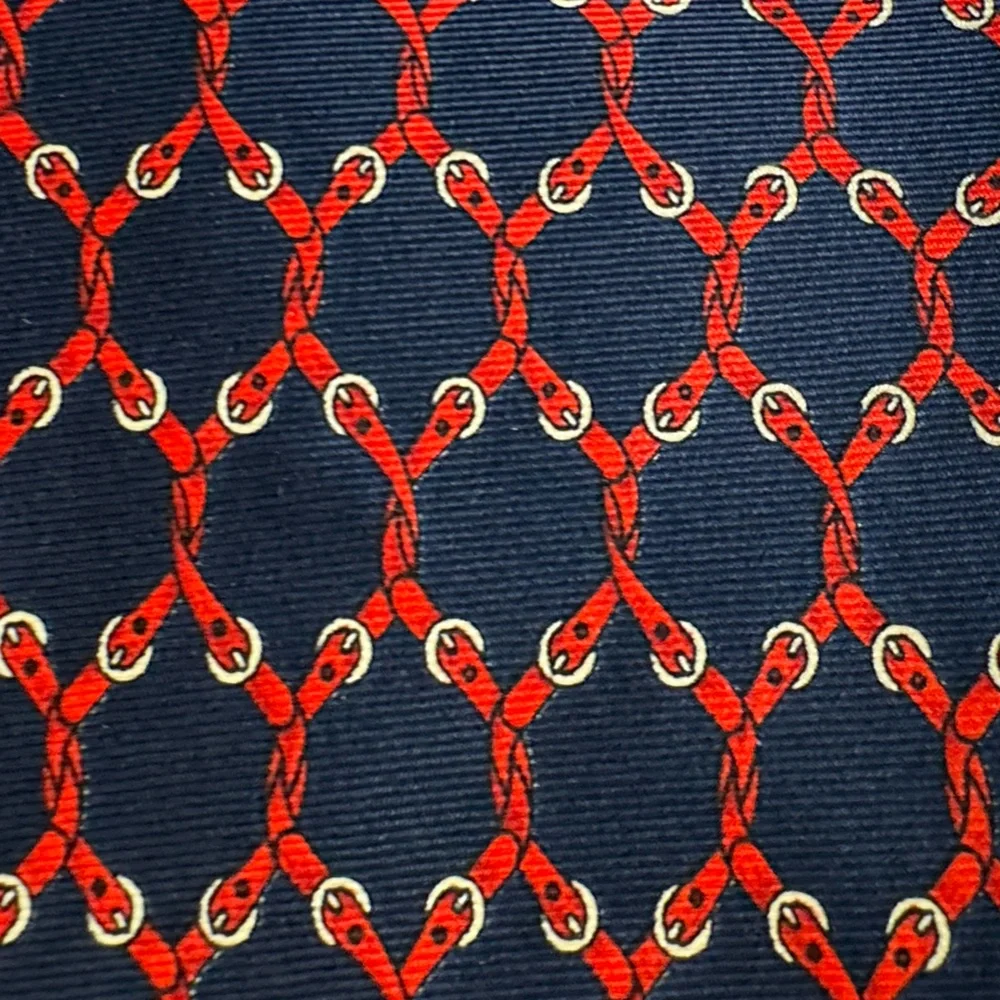 Bert Pulitzer Men’s Necktie - 100% Silk Navy & Red Chain Pattern - Made in USA